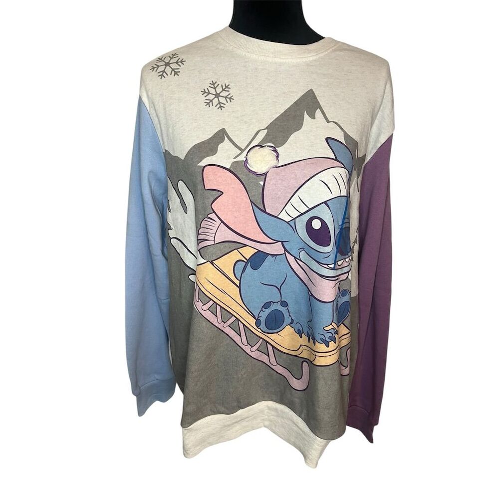 NWT Disney Women's Stitch Sledding Fleece Sweatshirt Size L Multicolor